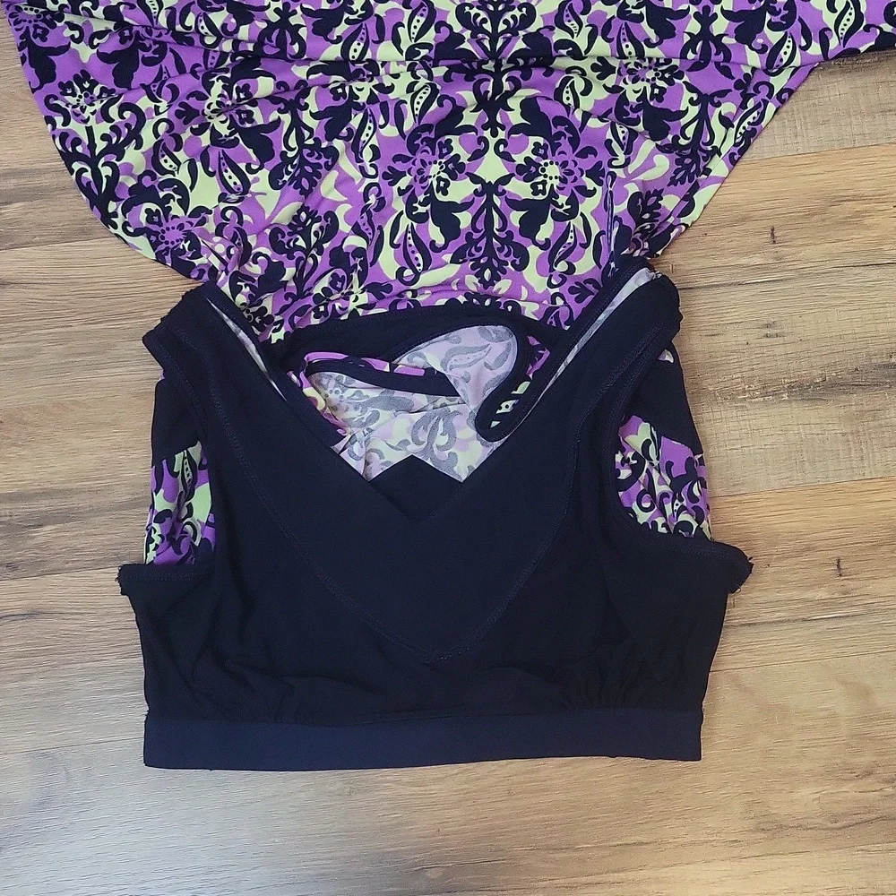 TEKGEAR Navy Purple Lime Green Fleur De Lis Modest Sleeveless Athletic Dress - Picture 5 of 8